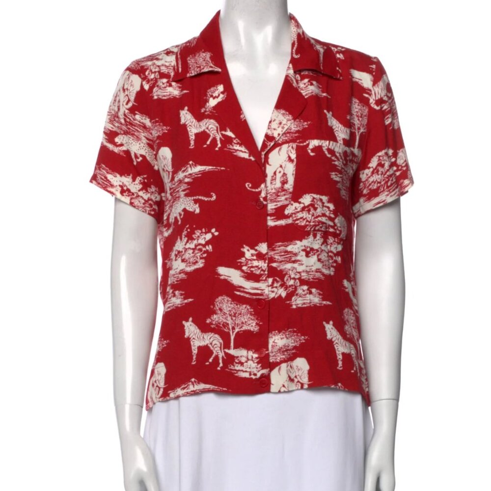 RARE Reformation Cuba Top Button Up In Nairobi Red Jungle Print